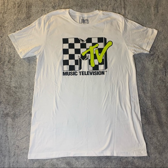 ✨ SOLD ✨ MTV | Checkered & Neon Logo T-Shirt - Picture 2 of 2